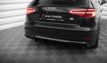Тюнинговый диффузор заднего бампера Audi A3 8V Sportback рестайл (двойная насадка) фото