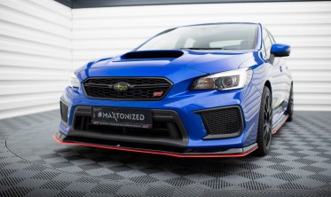 Тюнинг накладка на передний бампер Subaru WRX STI Mk1 2017-2021 вар. 2 с красной вставкой фото