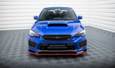 Тюнинг накладка на передний бампер Subaru WRX STI Mk1 2017-2021 вар. 2 с красной вставкой фото