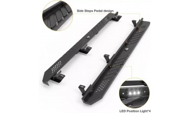 Стальные силовые пороги Jeep Wrangler JK (2007-2018) long с LED подсветкой фото
