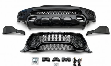 Передний бампер + решетка радиатора RAM 1500 19-23 Tradesman, Big Horn, Laramie стиль TRX фото