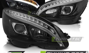 Черные фары TUBE LIGHT передние MERCEDES W204 дорестайл с led поворотами фото