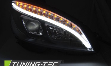Черные фары TUBE LIGHT передние MERCEDES W204 дорестайл с led поворотами фото