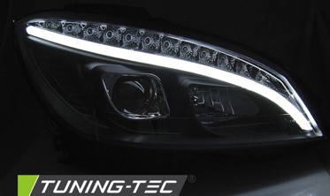Черные фары TUBE LIGHT передние MERCEDES W204 дорестайл с led поворотами фото