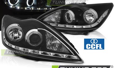 Чорні фари передні Ford Focus 2 рестайл з кільцями CCFL фото