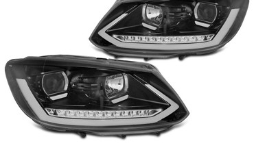 Линзованные передние фары VOLKSWAGEN TOURAN II черные с диодами фото