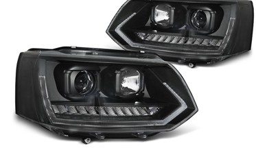 Чорні Led фари передні VOLKSWAGEN T5 післярестайл стиль VW T6 фото
