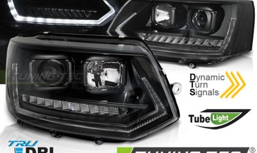 Черные Led фары передние VOLKSWAGEN T5 послерестайл стиль VW T6  фото