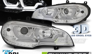 Передние фары с ДХО BMW X5 E70 3D angel eyes фото