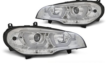 Передние фары с ДХО BMW X5 E70 3D angel eyes фото