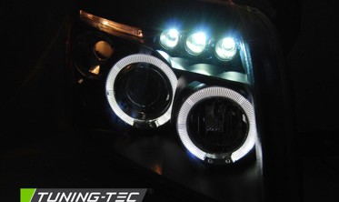 Черные передние тюнинговые фары DODGE CALIBER с ангельскими глазками фото