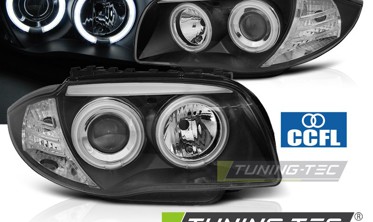 Чорні передні фари BMW 1 E87, E81, E82, E88 з ангельськими очками CCFL фото