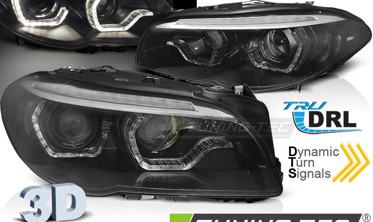 Чорні фари передні BMW 5 F10/F11 з 3D кільцями фото