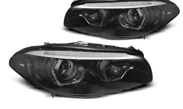 Черные фары передние BMW 5 F10 / F11 с 3D ангельскими глазками фото