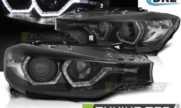 Черные передние фары BMW F30 / F31 рестайл LED ANGEL EYES фото