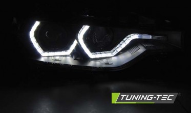 Черные передние фары BMW F30 / F31 рестайл LED ANGEL EYES фото