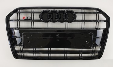 Черная тюнинговая решетка радиатора в стиле S-line для Audi A6 C7  фото