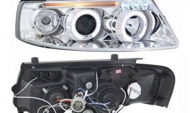 Фары передние VW Passat B5 тюнинговые с кольцами, хром фото