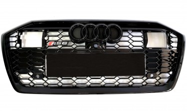 Черная центральная решетка в стиле RS для Audi A6 C8 (Под дистроник) фото
