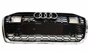 Черная с хромом решетка в стиле RS для Audi A6 C8 (Под дистроник) фото