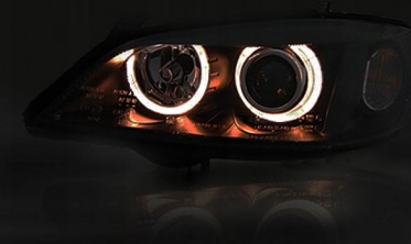 Передние фары с кольцами Opel Astra G Depo черные фото