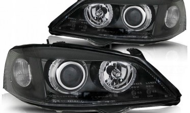 Передние фары с кольцами Opel Astra G Depo черные фото