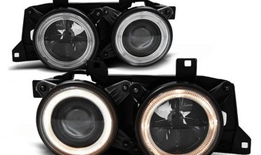 Фары передние тюнинговые BMW E32, E34 черные Angel Eyes фото