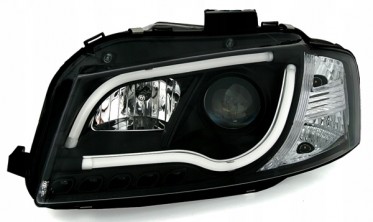 Чорні передні фари tube lights AUDI A3 8P дорестайл фото