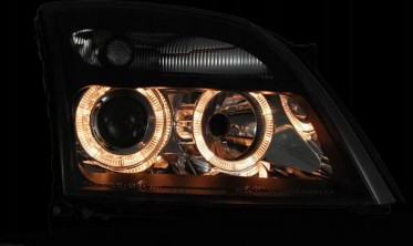 Фари передні Opel Vectra C дорестайл із кільцями чорні фото