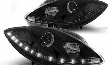 Черные фары передние с диодной строкой Seat Leon 2, Altea, Toledo 3 2005-2009 фото