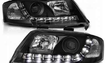 Чорні передні фари з діодними габаритами AUDI A6 C5 рестайлінг фото