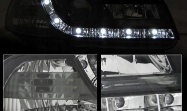 Фары передние черные Audi A4 B5 дорестайл с диодной строкой фото