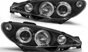 Тюнинговые фары передние Peugeot 206 angel eyes, рестайлинг  фото