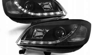 Черные фары передние OPEL ZAFIRA А с диодной строкой фото