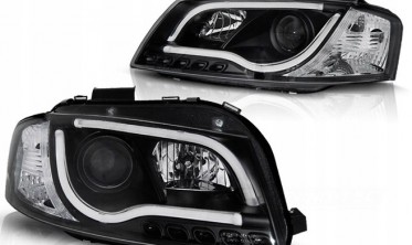 Фары передние AUDI A3 8P 2003-2008 черные с функцией ДХО фото