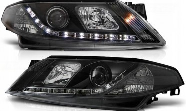 Тюнінгові фари RENAULT LAGUNA 2 чорні з діодним рядком фото