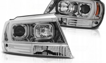 Фары передние Jeep Grand Cherokee WJ с LED габаритами, хром фото