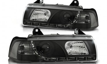 Передні фари BMW E36 чорні з LED габаритами фото