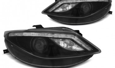 Тюнінг передні фари SEAT IBIZA 4 6J чорні з діодним рядком фото