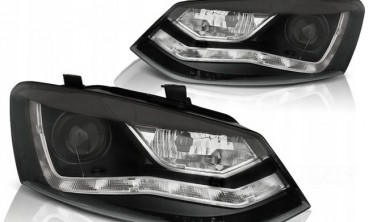 Лінзовані передні чорні фари VOLKSWAGEN POLO 6R фото