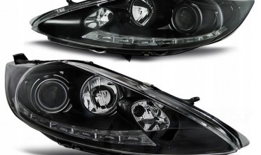 Чорні фари передні FORD FIESTA МК7 2008-2012 з діодним рядком фото