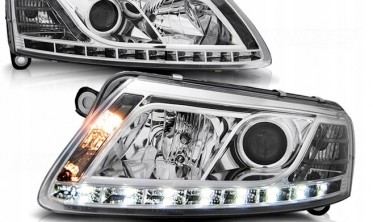 Фары передние с диодной строкой AUDI A6 C6 дорестайл фото