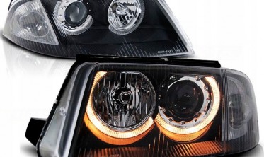 Тюнинговые фары VW Passat B5+ с кольцами Angel Eyes black фото