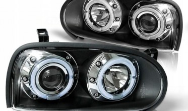 Черные фары передние VOLKSWAGEN GOLF IІI 3 с ангельскими глазками фото