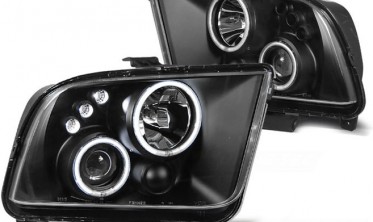 Чорні передні фари з кільцями FORD MUSTANG 2004-2009 фото