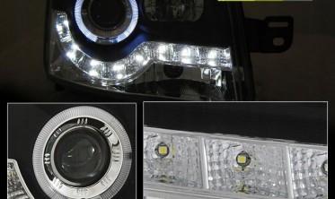 Черные фары передние FIAT PANDA с диодной строкой фото