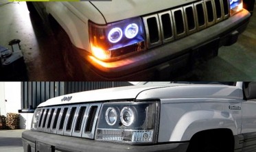 Чорні фари передні JEEP Grand Cherokee ZJ з кільцями на габарит фото