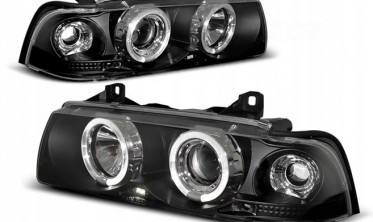 Фары передние с черным корпусом BMW 3 E36 sedan rings фото