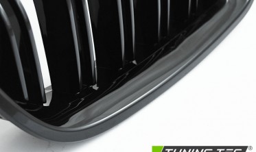 Тюнинговая решетка (ноздри) BMW 5 F10, F11 спорт стиль, черная глянцевая фото