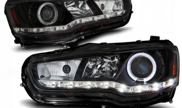 Черные фары передние с диодами MITSUBISHI LANCER 10 фото